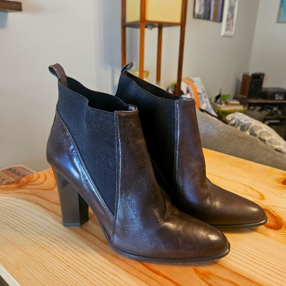 Diane Von Furstenberg Chocolate Brown Genuine Leather Chelsea Booties